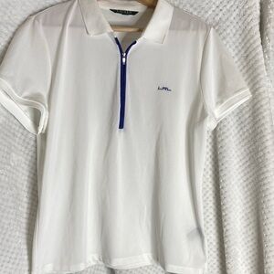 Ralph Lauren White Polo with Zipper and Blue Details